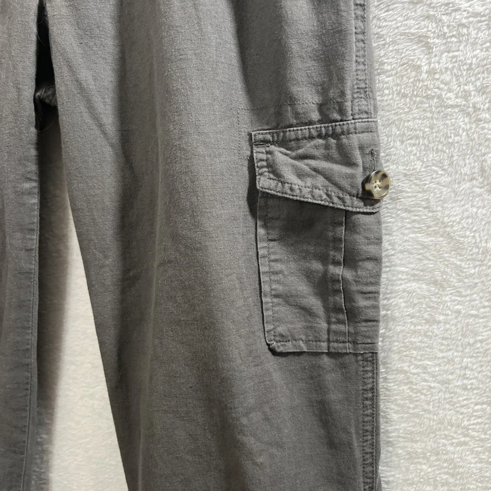 Banana Republic Linen Cotton Cargo Cropped Roll Tab Pants Martin Fit Size 6